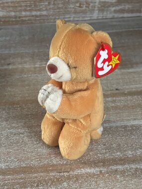 Ty Tan and Cream Praying Bear “Hope”Beanie Baby Plush rare with errors